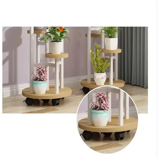 Scaffale per fiori in legno - Elegante espositore per piante su ruote