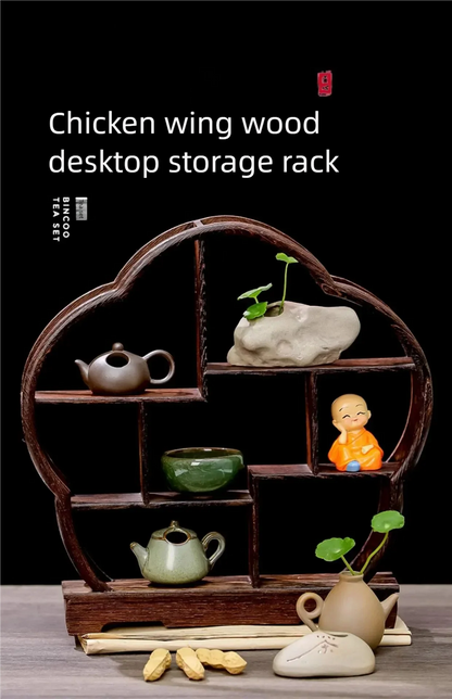 차 세트 랙 우아한 나무 디스플레이 스탠드 작은 단단한 나무 간단한 차 주전자 홀더 미니어처 찻집 주방 거실