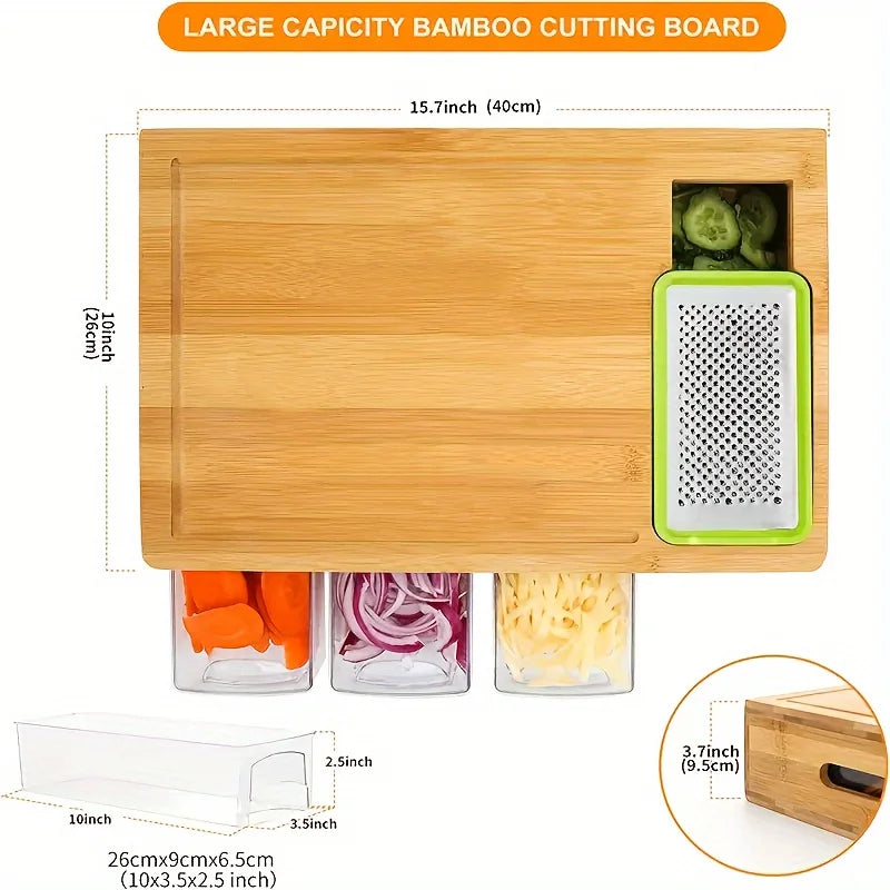 Bamboo Chopping Board Set with Grater & Storage – Eco-Friendly Kitchen Tool for Home Cooks