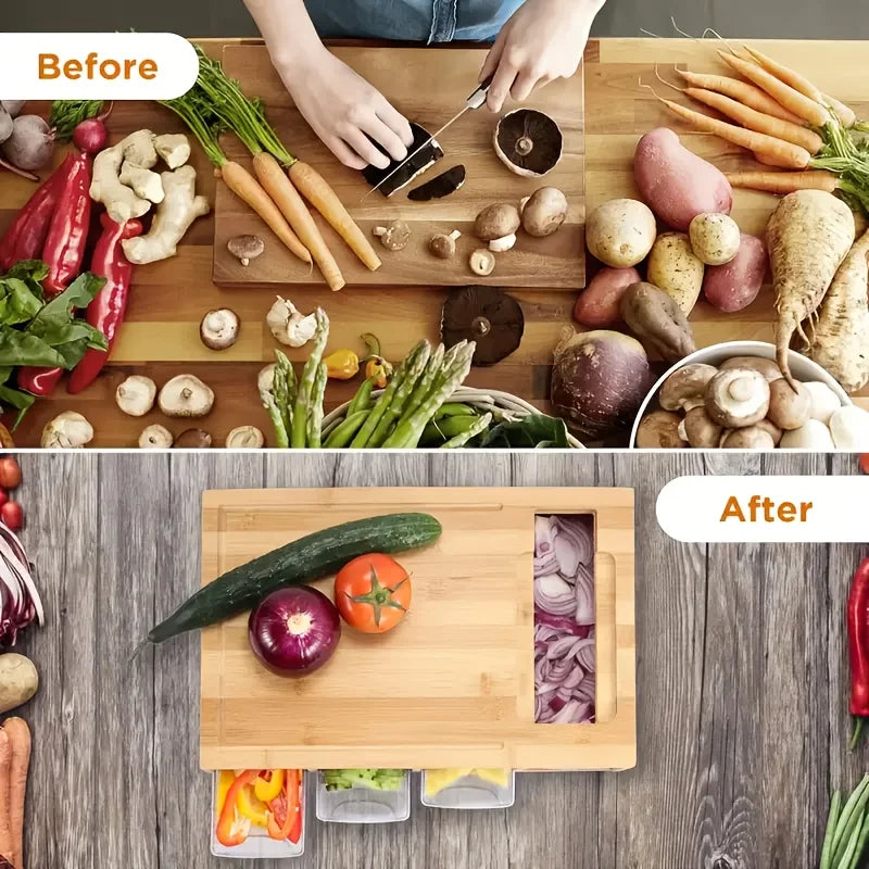 Bamboo Chopping Board Set with Grater & Storage – Eco-Friendly Kitchen Tool for Home Cooks