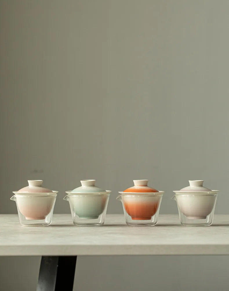 Elegant Gradation Pink Tea Set for Aficionados | Portable & Stylish