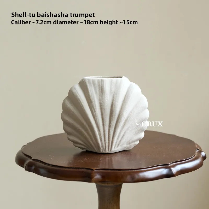 수제 세라믹 쉘 꽃병 | 해안 홈 액센트