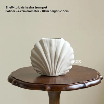 수제 세라믹 쉘 꽃병 | 해안 홈 액센트