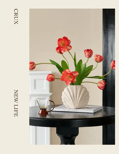 수제 세라믹 쉘 꽃병 | 해안 홈 액센트