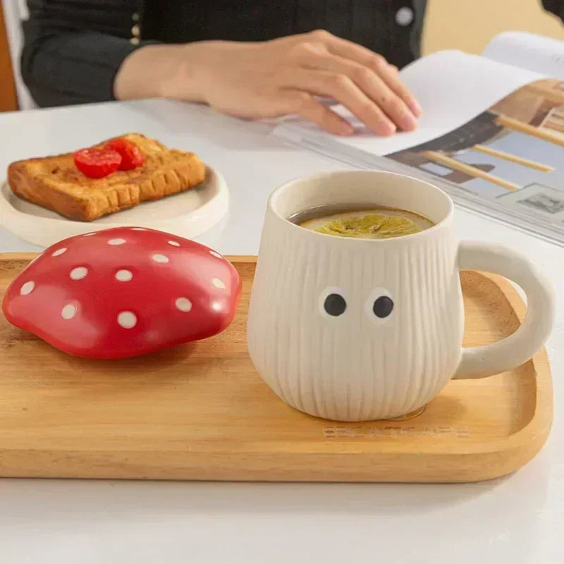 Tazza in ceramica a forma di fungo con coperchio – Divertenti bicchieri per la colazione