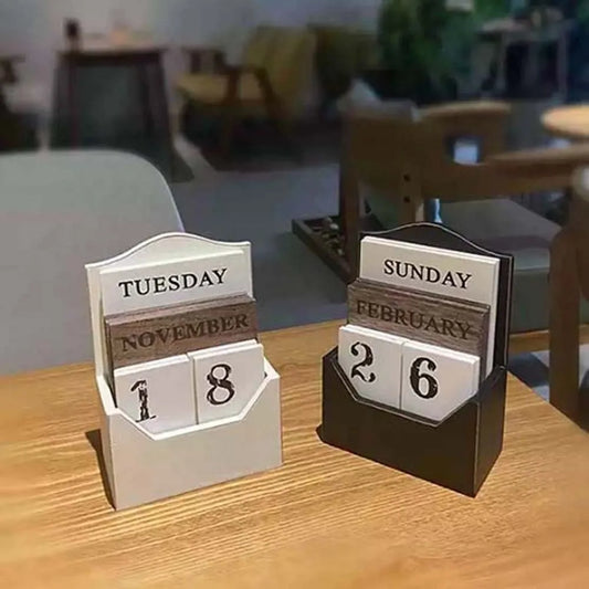 Elegant Wooden Perpetual Calendar - Timeless Desk Essential
