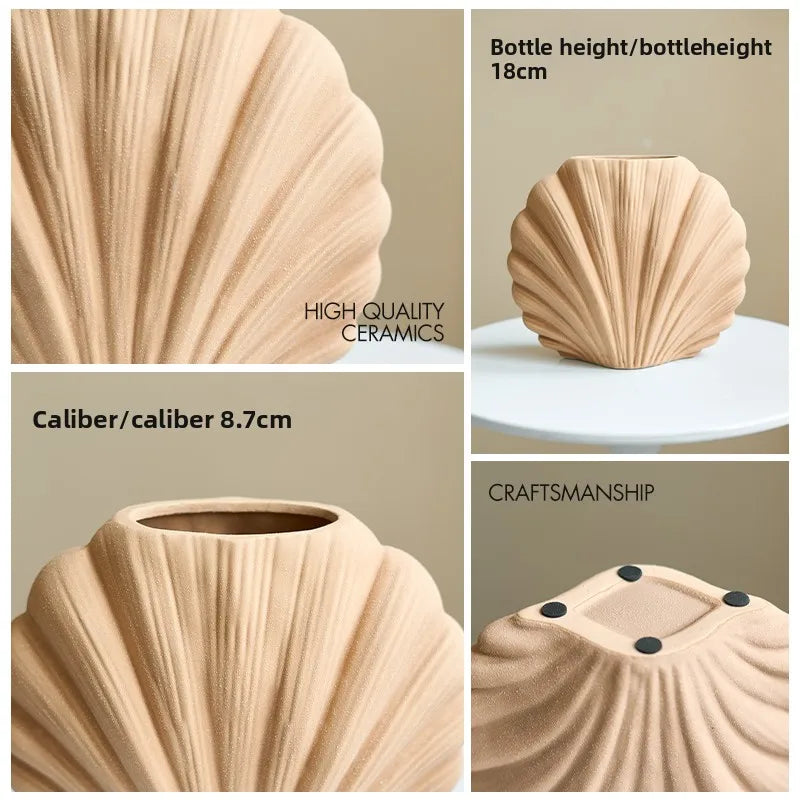 수제 세라믹 쉘 꽃병 | 해안 홈 액센트