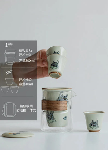 귀여운 호랑이 여행용 차 세트 - 차 애호가를 위한 휴대용 우아함