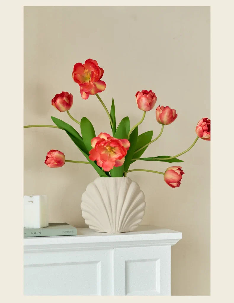 수제 세라믹 쉘 꽃병 | 해안 홈 액센트