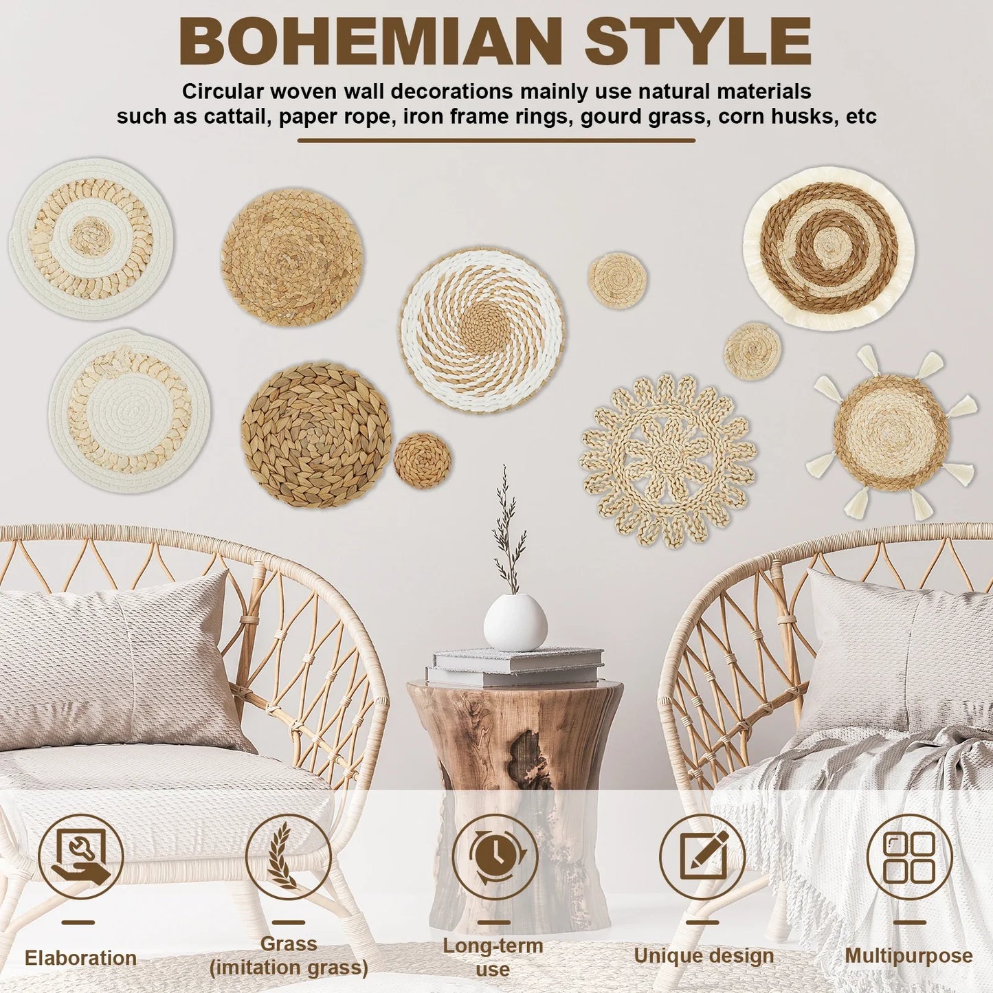 Bộ giỏ treo tường đan thủ công – Sự quyến rũ mộc mạc cho những người yêu thích trang trí