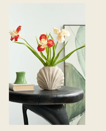 수제 세라믹 쉘 꽃병 | 해안 홈 액센트