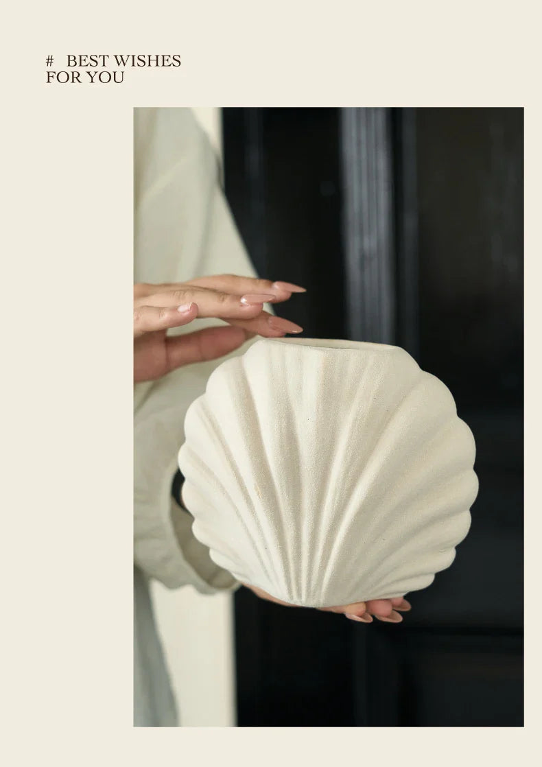 수제 세라믹 쉘 꽃병 | 해안 홈 액센트