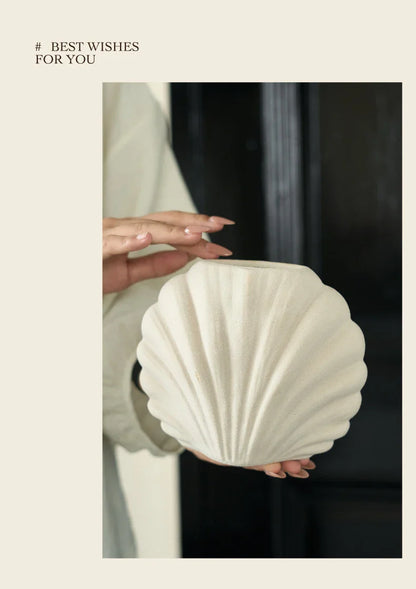 수제 세라믹 쉘 꽃병 | 해안 홈 액센트