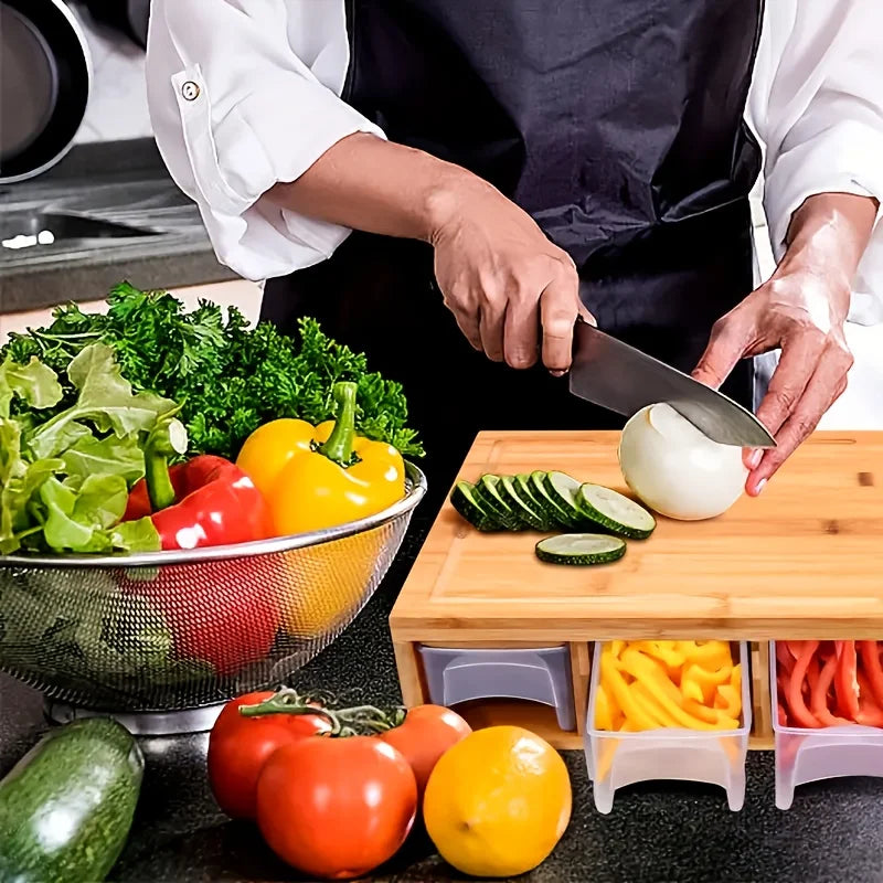 Bamboo Chopping Board Set with Grater & Storage – Eco-Friendly Kitchen Tool for Home Cooks