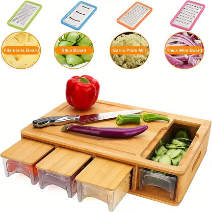 Bamboo Chopping Board Set with Grater & Storage – Eco-Friendly Kitchen Tool for Home Cooks