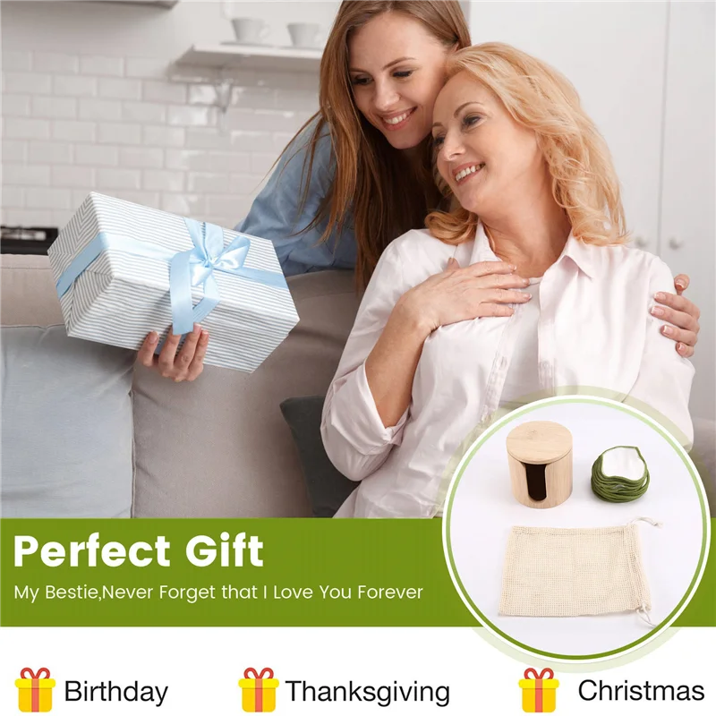 Miếng Tẩy Trang Tre Tái Sử Dụng - Siêu Mềm, Thân Thiện Với Môi Trường, Bộ Quà Tặng Kèm Thùng Tre Vegan