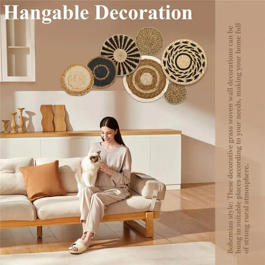 Giỏ treo tường cỏ biển Boho - Bộ trang trí thủ công cho không gian sang trọng