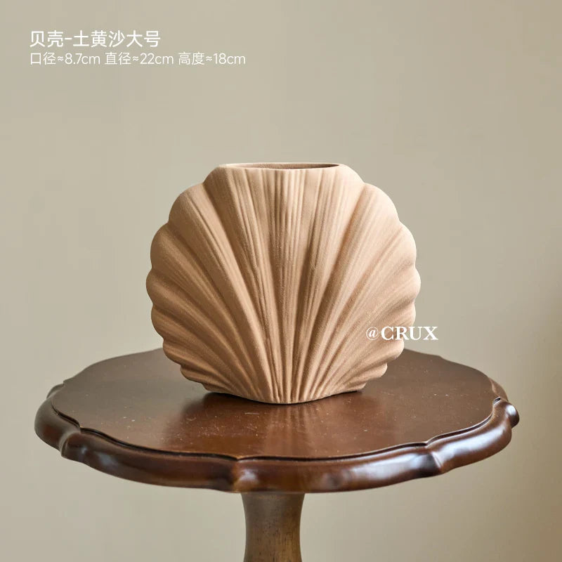 수제 세라믹 쉘 꽃병 | 해안 홈 액센트