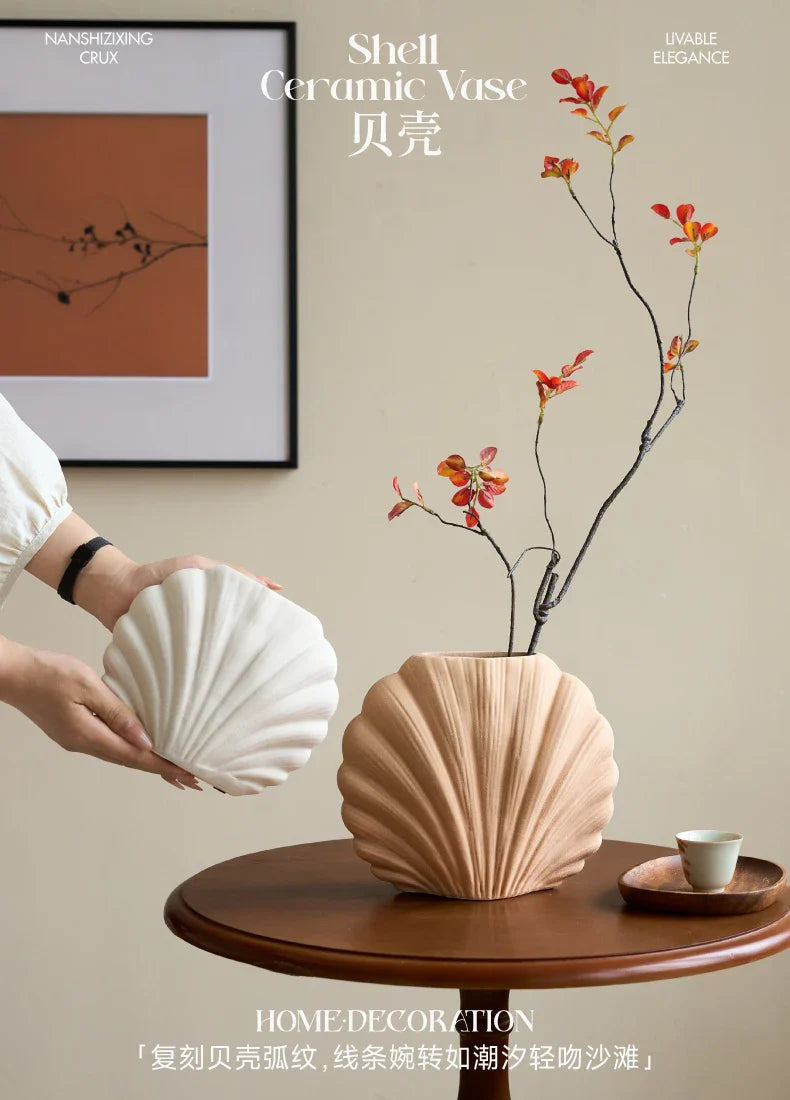 수제 세라믹 쉘 꽃병 | 해안 홈 액센트