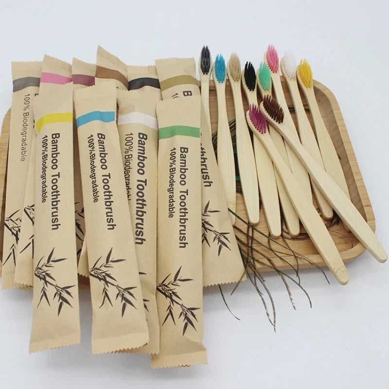 Eco-Friendly Bamboo Toothbrushes - 100 Pack for Adults