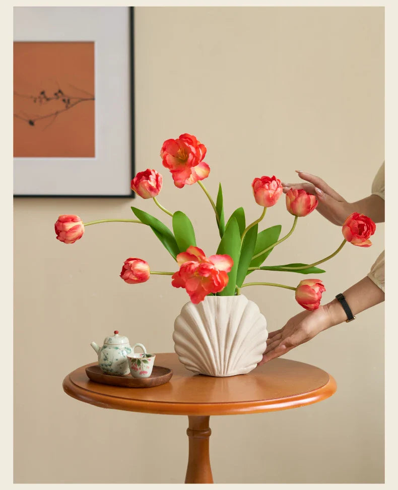 수제 세라믹 쉘 꽃병 | 해안 홈 액센트