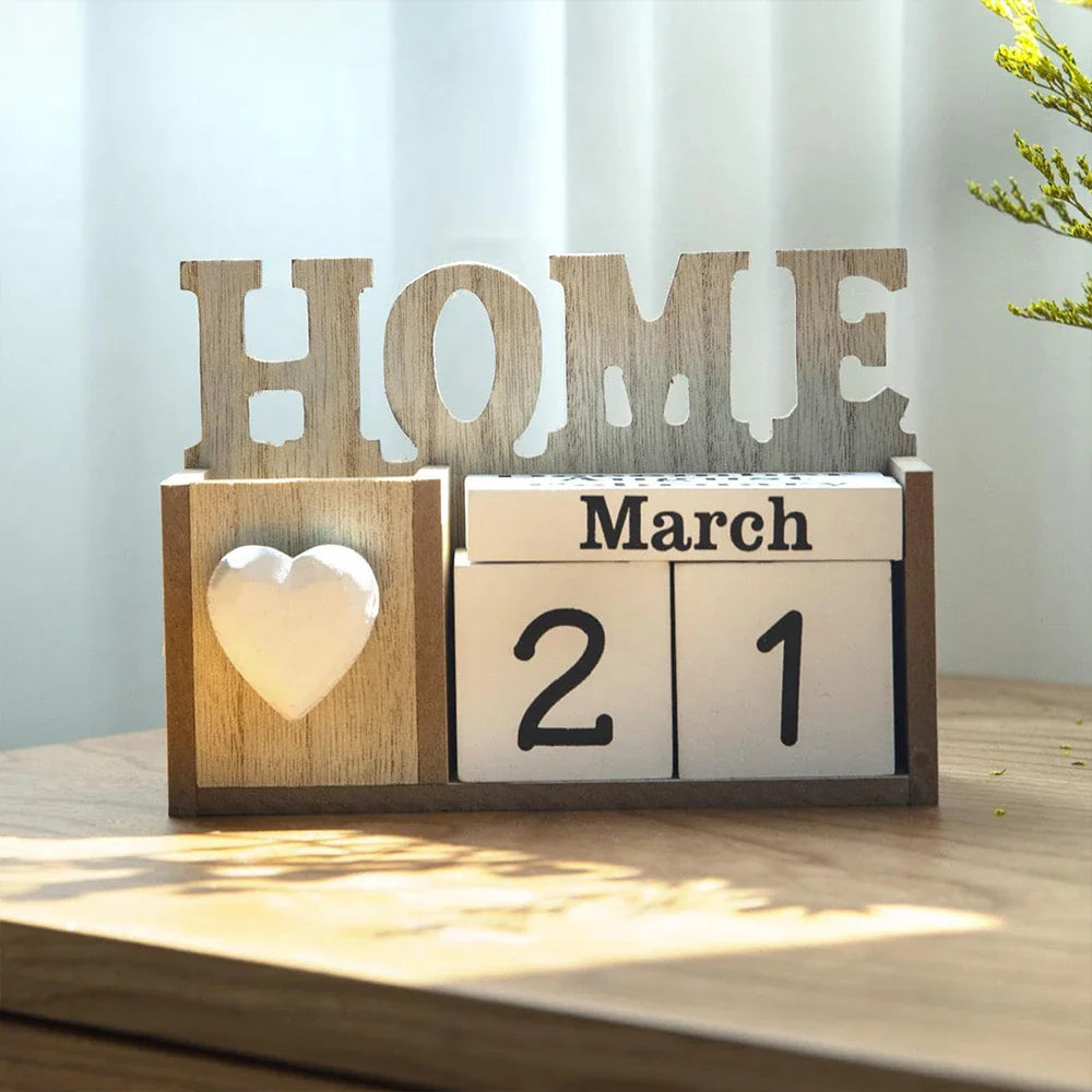 Calendrier perpétuel en bois & Porte-stylo – Organisateur de bureau élégant