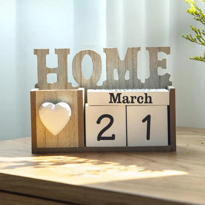 Calendrier perpétuel en bois & Porte-stylo – Organisateur de bureau élégant