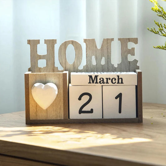 Calendrier perpétuel en bois & Porte-stylo – Organisateur de bureau élégant