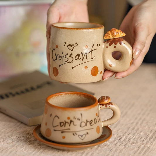 핸드메이드 레트로 세라믹 머그 세트 - 우아한 커피 & 티컵