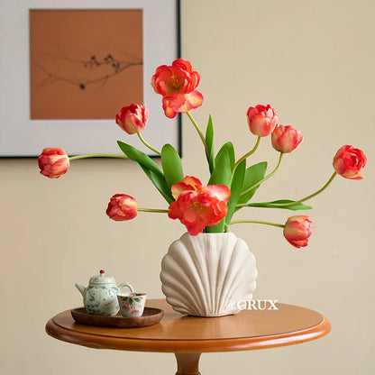 수제 세라믹 쉘 꽃병 | 해안 홈 액센트