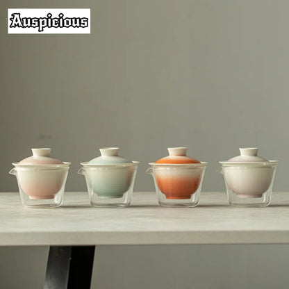 Elegant Gradation Pink Tea Set for Aficionados | Portable & Stylish